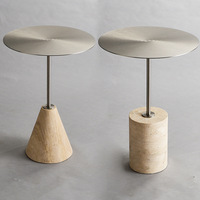 Table basse HZX Table d'appoint moderne en travertin beige avec socle en pierre polie pour la maison ou l'hôtel