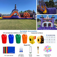 Parcours d'obstacles gonflable double piste avec toboggan, thème Halloween Manoir Hanté, en PVC robuste pour fêtes et jardins