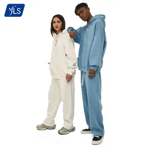 YLS फैशनेबल Mens Sweatsuit कच्चे हेम कटौती बढ़त Sweatpants कोई तार हूडि और घुड़दौड़ सेट कस्टम 3D कश प्रिंट Oversized tracksuit