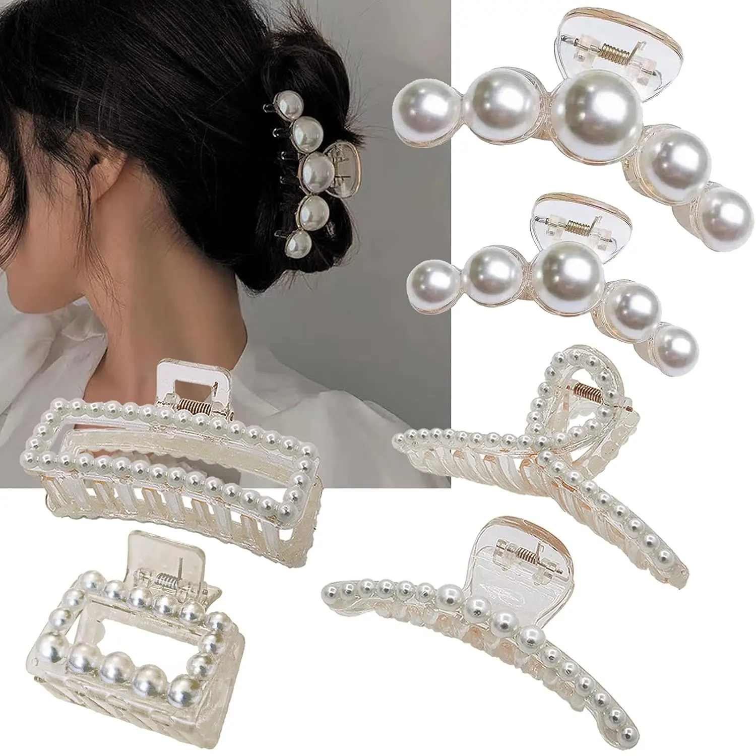 SongMay Large Pearl Claw Clips Pearl for Thick Hair White Hair Clips for Wedding Nonslip Clips Styling Hair Accessories for Wome