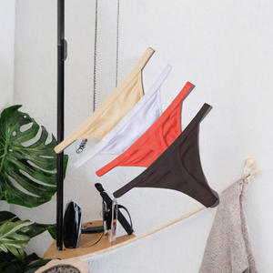 4Pcs Women <b>Seamless</b> Low Rise <b>Thong</b> Panties Solid Knitted Underwear Set in Beige White Red Black - Product Image 3
