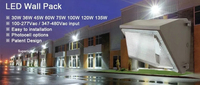 Stock américain IP65, éclairage extérieur industriel étanche, applique murale pour jardin, 60W, 80W, 100W, 120W, 150W, LED