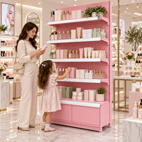 Étagère de présentation cosmétique rose en perforé, présentoir de magasin réglable en métal avec meuble de base pour produits de beauté