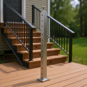 เสาเหล็กสแตนเลสสำหรับราวบันได ขนาด 106.7x5x5 ซม. เจาะรูสำเร็จรูปสำหรับระดับพื้นระเบียง - Product Image 2