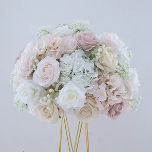 Arrangement personnalisé de roses artificielles blanches et roses en soie, grandes boules de fleurs romantiques, décorations de centre de table pour mariage - Product Image 1