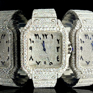 Montre pour homme Mossonaite avec cadran carré en verre entièrement serti de diamants, en acier inoxydable, résistante à l'eau jusqu'à 10 bars - Product Image 1