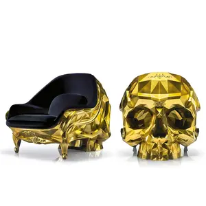 كرسي بذراعين على شكل جمجمة ملكية من الألياف الزجاجية الذهبية المطلية بالكهرباء الفاخر للفنادق / ديكور الفيلات
