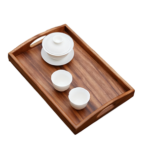 Plateau de service rectangulaire en bois massif naturel avec poignées, couleur noyer noir, style classique, multifonctionnel, pour salon, salle de bain - Product Image 5