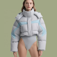 Veste matelassée courte personnalisée pour femme, 90 % duvet de canard blanc, OEM ODM, parka, patchwork bleu, hiver, à capuche, chaude