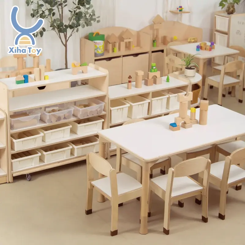 Kindergarten Preschool Daycare Furniture Set Wooden Child Care Study Table Chair Set For Kid Montessori Reggio Nursery Furniture