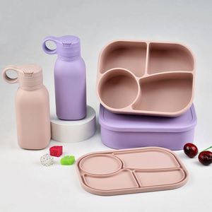 Kids Adults Reusable Silicone 1340Ml Leakproof 4 Compartments BPA Free Food Container Storage Microwave Safe Bento <b>Lunch</b> Box <b>Set</b> - Product Image 2