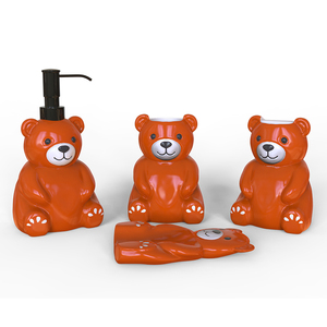 Accessori personalizzati per il bagno dell'hotel grazioso orsacchiotto <span class=keywords><strong>arancione</strong></span> ceramico animale schiuma di sapone liquido dispenser piatto da 4 pezzi - Product Image 2