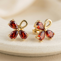 Anting-anting bunga zirkon kubik warna-warni berlapis emas 18K grosir, desain tetesan air, anting-anting kancing