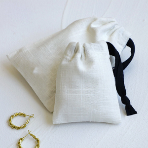 Custom logo Simple Small Cotton Pouch White Jewelry Drawstring Bag Necklace Ring Earring Brooch Bracelet Jewelry Pouch - Product Image 2