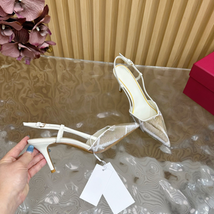 White Mesh and Leather Slingback <b>Pointed</b> <b>Toe</b> <b>Flat</b> Shoes with Adjustable Strap - Product Image 2