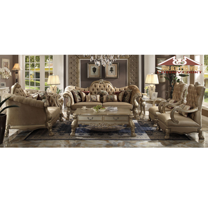 Mobili Longhao divano tradizionale in stile vittoriano dai colori ricchi con rivestimento in pelle marrone e Intricate sculture in legno - Product Image 1