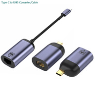 Coque en alliage d'aluminium 100mbps RJ45 femelle vers Type C mâle Adaptateur de transfert audio rapide avec fil en nylon pour téléphone portable