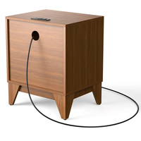 Table de chevet à tiroir cannelé direct d'usine avec station de charge, table de chevet polyvalente avec rangement
