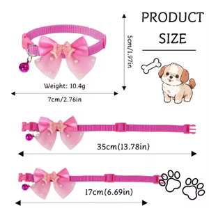 Collier pour chien réglable en polyester écologique, rose uni, avec nœuds en ruban cœur pour Yorkshire, Malte, petits chiens, promenade en extérieur - Product Image 3