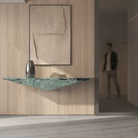 Console d'entrée convertible moderne avec plateau et base en marbre, design luxueux pour salon et hôtel