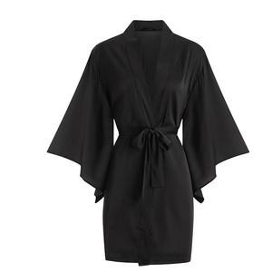 Elegante Vestaglia Corta da Donna in Raso con Maniche a Tre Quarti, Design Avvolgente e Cintura, Comoda per la <span class=keywords><strong>Notte</strong></span> - Product Image 2