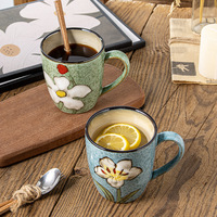 Tasse à café en céramique peinte à la main avec motif floral, 301-400 ml, glaçure réactive, tasse à thé en porcelaine, passe au lave-vaisselle