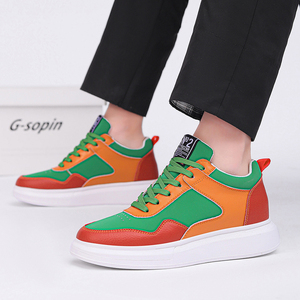 Vibrant Color Block Genuine Leather Inward Raised Insole Multi-Tone Thick <strong>Foam</strong> Sole Elevated Daily Walking <strong>Trainers</strong> - Product Image 3