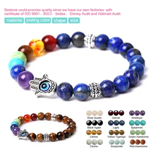 Healing Seven Chakras Beads Fatima palm Eye Stone Bracelet