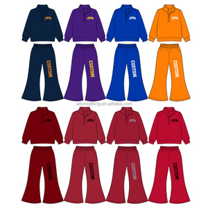 Ensemble de yoga pour enfants à col montant zippé, haut à manches longues et pantalon pattes d'éléphant assorti, motif imprimé personnalisé - Product Image 3