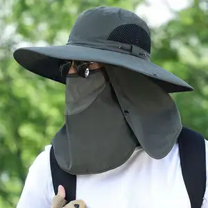 Chapeau de pêche chapeau de pêcheur protection solaire UV avec masque à rabat de cou été extérieur respirant chapeau de protection solaire à grand bord