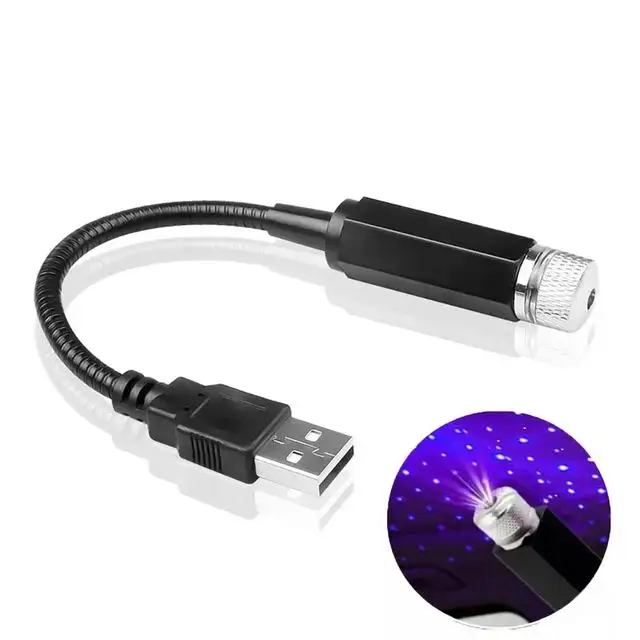 Ajustable USB romántico decoración Interior LED estrellado láser estrella efecto atmósfera proyector coche USB estrella proyector Luz