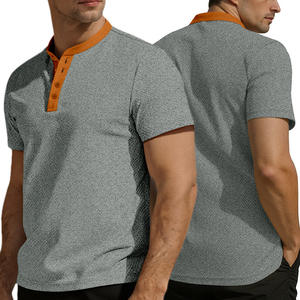 Camiseta Henley de Manga Corta para Hombre, Estilo Europeo Americano, Casual, Transpirable, Corte Holgado, 100% Poliéster, con Botones - Product Image 5