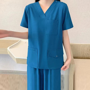 Ensemble de blouses d'infirmière professionnelles respirantes en tissu extensible quadridirectionnel avec taille élastique et cordon de serrage confortable - Product Image 6