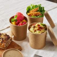 Contenant à soupe jetable écologique biodégradable en kraft avec couvercle, personnalisé, anti-fuite, compatible micro-ondes, bol en papier à emporter, pour la restauration