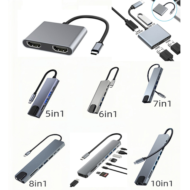 Multi-function 10/9/8/7/6/5/4/2 in 1 Docking Station Type C Adapter PD Power RJ45 USB-C Data Transmission 4K Laptop Hub