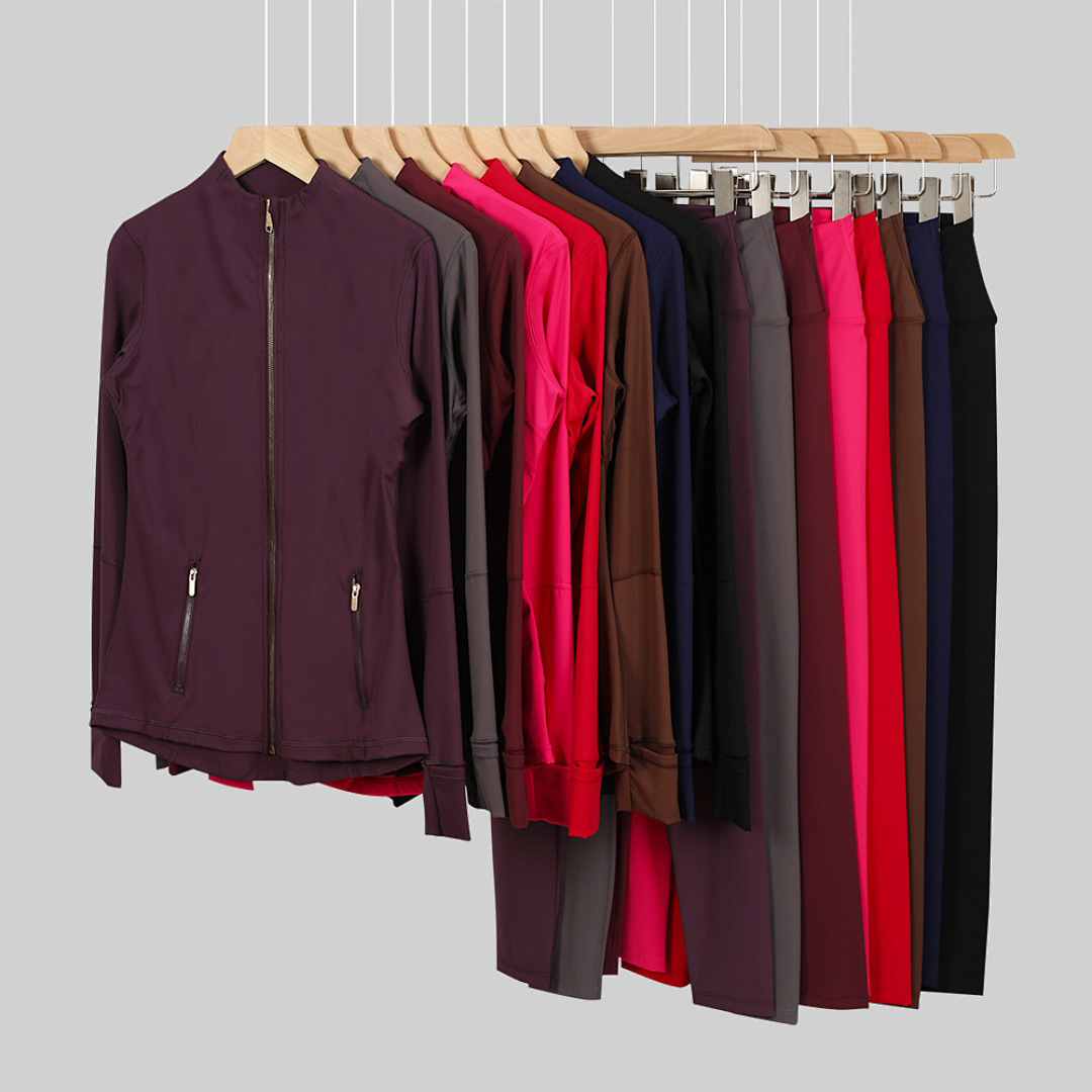 Wholesale Solid Plus Size Long Sleeves Yoga Top Lulu Quick-Dry Breathable Four-Way Stretch Full Zipper Running Fitness Pilates