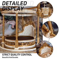 Ensembles de Meubles de Chambre Haut de Gamme Style Français, Lits à Baldaquin Ronds en Bois Luxueux Dorés à la Feuille