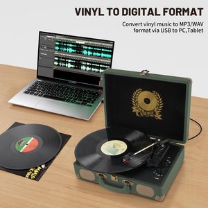 <span class=keywords><strong>Tourne</strong></span>-<span class=keywords><strong>disque</strong></span> vinyle portable vintage 3 vitesses avec haut-parleurs intégrés et transmission par courroie - Product Image 4