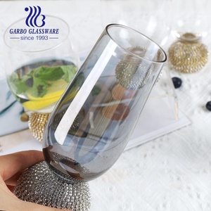 Verrerie artisanale soufflée à la main, couleurs transparentes et galvanisées par ions, <span class=keywords><strong>verre</strong></span> à champagne tulipe à pied en diamant - Product Image 5