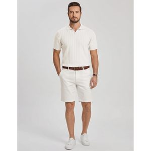 Polo de Punto de Manga Corta para Hombre FOXA, Textura Acanalada, Cuello Johnny, Transpirable, Ropa Casual de Verano - Product Image 5