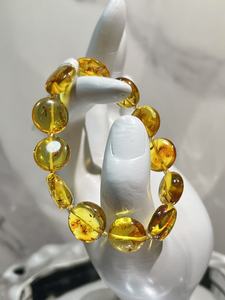 ลูกปัดอำพันธรรมชาติคุณภาพสูง คริสตัลบำบัด ลูกปัดพลอยทรงกลมแบบยืดหยุ่น สร้อยข้อมือแบบยืด - Product Image 3