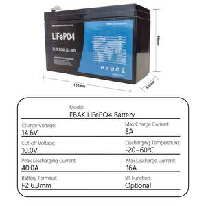 DIY电池太阳能储能，家用电源系统EBAK 18650 EBAK电池Lifepo4棱柱形电池12V 8Ah锂离子电池 - Product Image 2