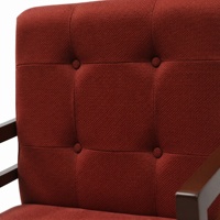 Chaise de salle à manger moderne en tissu rouge, fauteuil rembourré avec cadre en bois, dossier géométrique et accoudoirs pour hôtel, restaurant, salon