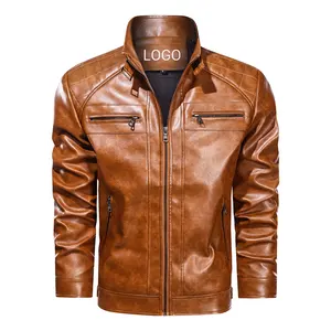 Long Sleeves Zipper Pockets Fur Style PU Leather Jackets For Men's Sports Wearing Leather Jackets men leather coats