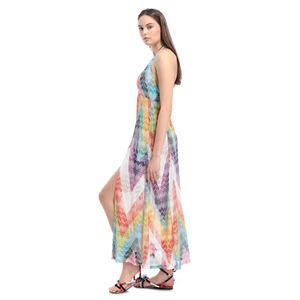 Fabricante Chinês de Kaftan de Praia Longo com Estampa Animal de Seda, Vestido de Praia Sexy com Decote V Profundo para Mulheres - Product Image 4