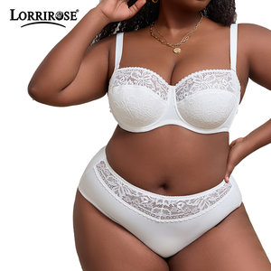 Conjunto de sujetador balconette de encaje fino con aros para uso diario, <span class=keywords><strong>talla</strong></span> <span class=keywords><strong>grande</strong></span>, soporte completo para busto <span class=keywords><strong>grande</strong></span> - Product Image 3