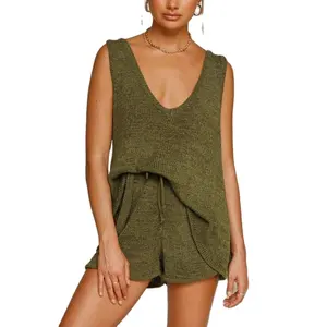 Summer New Women's Vest Top Leisure Suit Deux Pièces Custom Loose Knit Suit Knit Vest And Shorts Suit