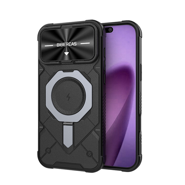 Luxury Designer Custom Anti-Fall Phone Case with Wireless Charging Metal Ring Bracket and Lens Protector for iPhone 17 Pro