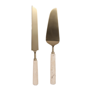 Set per Servire Insalata con Manico in Travertino, Utensili da Cucina Moderni, Servizi da Tavola Decorativi per l'Intrattenimento - Product Image 4