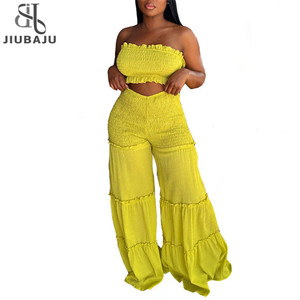 Completo Estivo Sexy da Donna in Due Pezzi: Top Corto Senza Spalline e <span class=keywords><strong>Pantaloni</strong></span> a Gamba Larga con Volant - Product Image 1